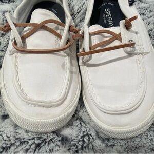 Sperry Cream Boat Shoes with Tan Accents Great Condition Size 7